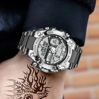 LIGE Men Military Watch Digital 50m Waterproof Wristwatch LE