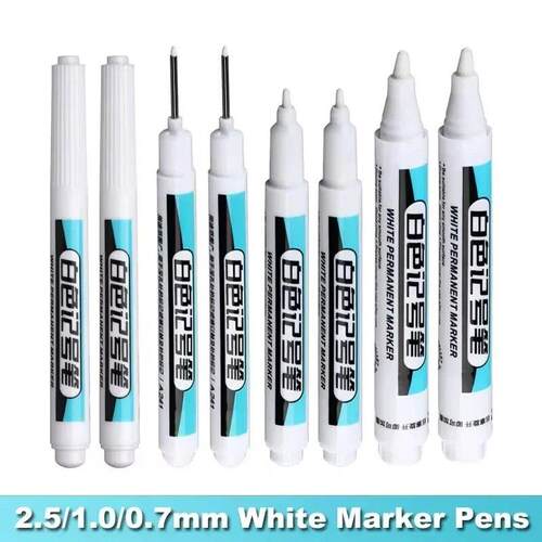 6pc White Acrylic Marker Paint Pen,0.7mm 1.0mm 2.5mm Nib,
