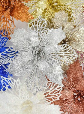 10pcs Glitter Artificial Poinsettia Flower with Berry Weddin