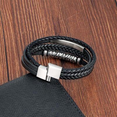 Viking Leather Bracelets for Men Multilayer Stainless Steel