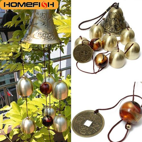 6 Copper Bells Outdoor Metal Wind Chimes - Decorative Hangin