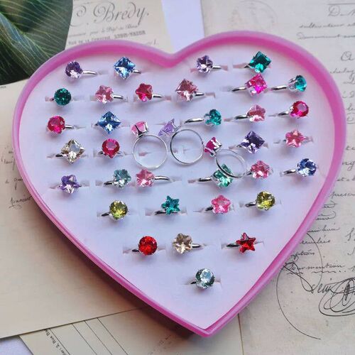 Pcs/Box Childrens Rings Cute Sweet Heart Square Round Star