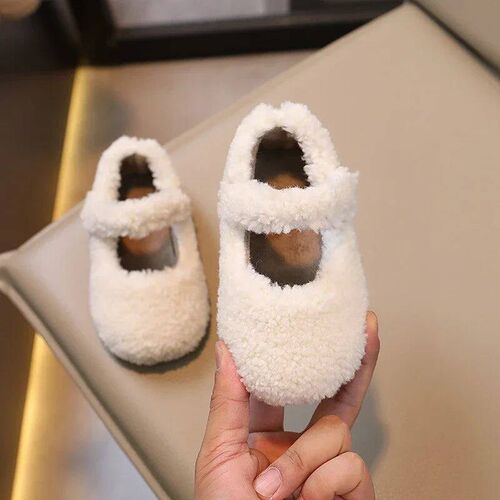 Winter New Children Flat Shoes Fur ver Toe Light Warm Kids C
