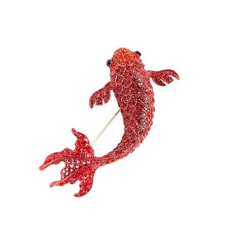 Premium Chinese Style Red Koi Diamond Brooch Pin for Coat Su