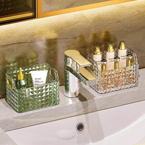 Cosmetic storage box with dust-proof makeup brush holder, de