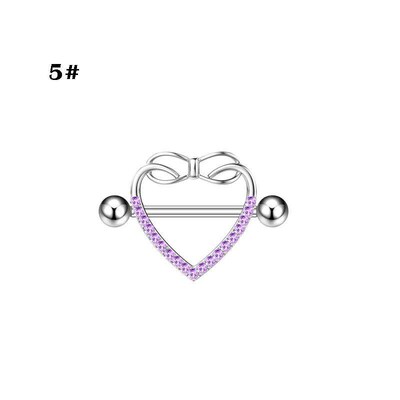 Purple Straight Bar Love Nipple Ring Flower Pendant Body