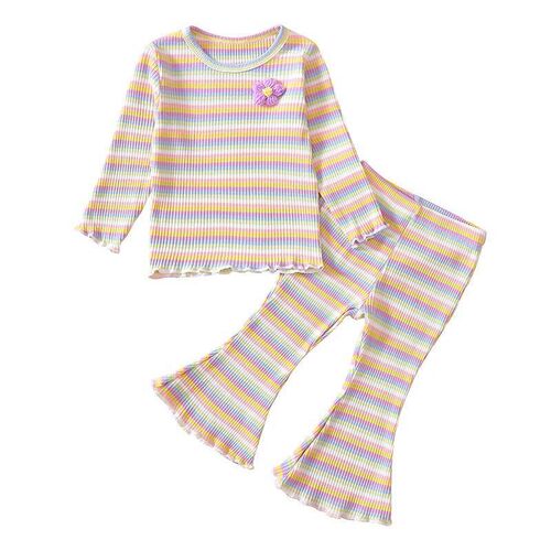 Baby Girl 2Pcs Fall Outfits Long Sleeve 3D Crochet Flower op