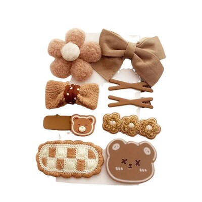 9pcs Cute Cartoon Plush Hair Clips Hair Ties Set Decorative