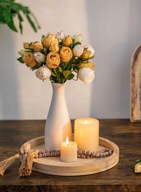 Decorative Wooden Serving Tray Rustic Round Wood Plate Vinta