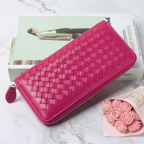 Womens Leather Long Wallet Handmade Woven Sheepskin Mens C