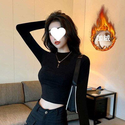 Black Half-high Collar Base Shirt Womens Long-sleeved Short