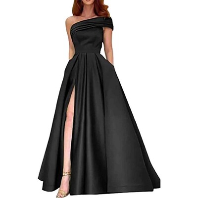 Womens Wedding Guest Dresses One Shoulder Satin Evening