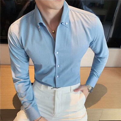 Large V-Neck Shirt Mens Long-Sleeved Business Dress Fashion