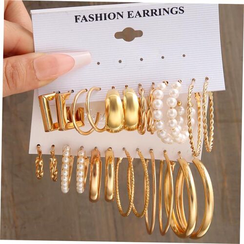 earrings women 金属耳圈复古耳饰赫本风耳环套装6件套earring