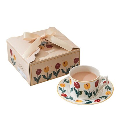 Hand-painted Medieval Tulip ffee Cup Set Ceramic Cup Mug Ins
