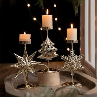 Star Christmas Elk Candlestick Iron Golden Wrought
