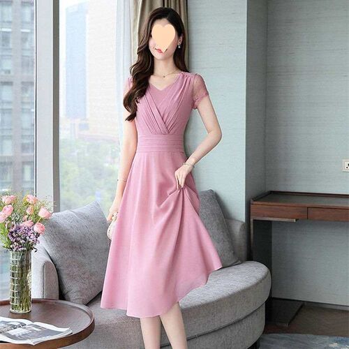 Elegant Short-sleeved Dress Womens Summer New Waisted Slimm