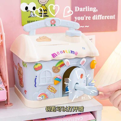 Cute little house piggy bank children coin piggy bank with l