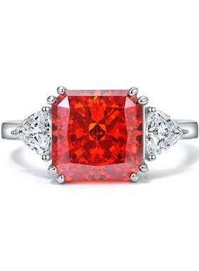 Chen Rui Square Orange Zircon triange Ring Simple Small Fash