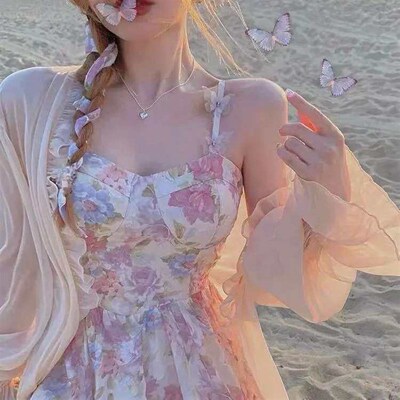 Gentle First Love Sweet Floral Dress Womens Summer Sunscree