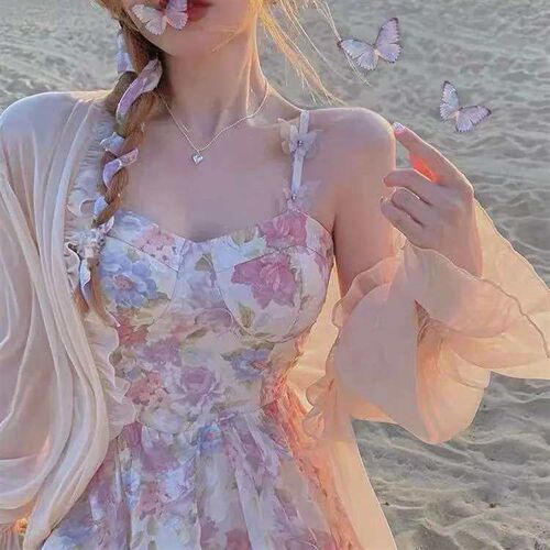 Gentle First Love Sweet Floral Dress Womens Summer Sunscree