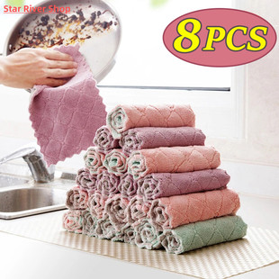8PCS Microfiber Towel Absorbent Kitchen Cleaning Cloths Non-
