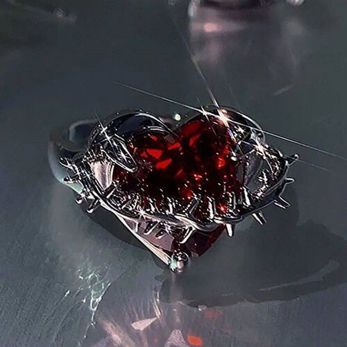 2023 Womens Ring New Cold Wind Red Love Zirconia Thorn Open