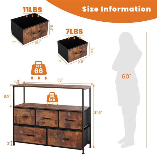 Shoe Cabinet Dresser With 5 Fabric Drawers Toy Storage TV St