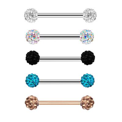 2pcs Titanium Nipple Piercing Heart Barbell 14G Opal Nipple