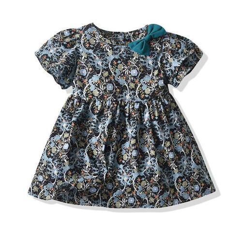 Childrens Skirt Summer Girls Flower Bubble Short-sleeved O