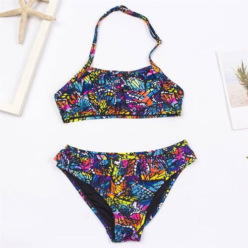 7-14 Years Falbala Leopard Print Girls Kids Swimsuit Swimwea