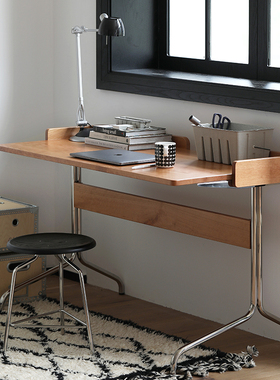 向晚书桌复古纯实木橡木办公桌电脑桌写字台学习中古桌书房家具