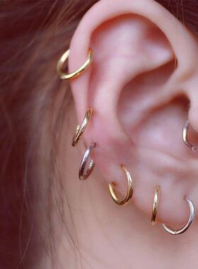 Lobe Piercing Ear Hoop Earrings for Women Minimalist Round G