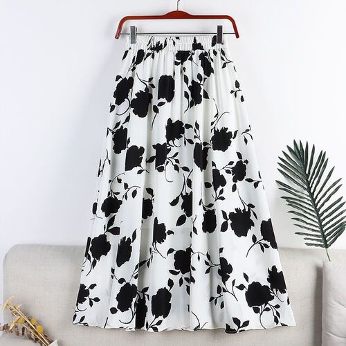 Lucyever Vintage Printed Long Skirt Women Summer Elastic Hig