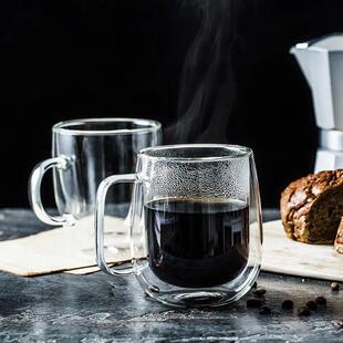 Double Wall High Borosilicate Glass Mug Heat Resistant Handl
