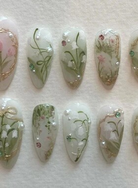 24pcs Press on Fake Nails Set Almond Wearable Simple French