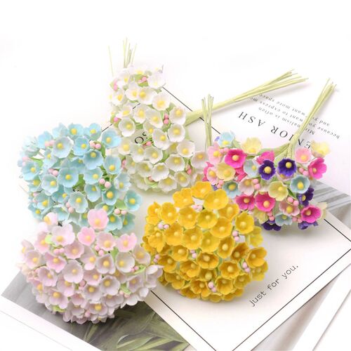 1bunch/8pcs Mini Paper Rose Fake Flower Bouquet Wedding Dec