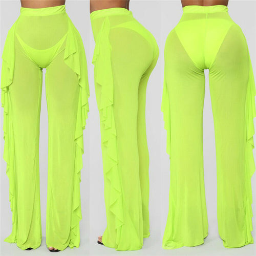 2021 Sexy Women See-through Pants Bikini Cover Up Mesh Ruffl