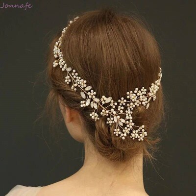 cate Pearls Floral Bridal Long Hair Vine Women Headband Jewe