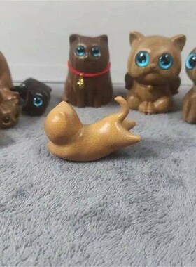 Sandalwood Hand Carved Wood Cat Carved Big Eyed Cute Cat