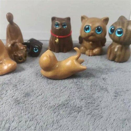 Sandalwood Hand Carved Wood Cat Carved Big Eyed Cute Cat