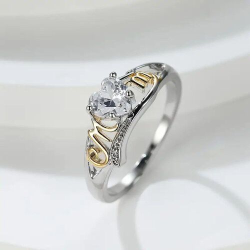 Mothers Day Gift HeartShaped Zircon Ring for Mom DoubleColor
