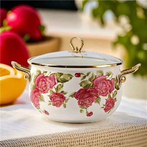 Enamel Pot Soup With Lid Red Rose Enamel Pot Double Handle