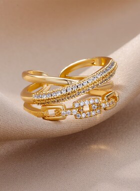 Fashion Gold Color Stainless Steel Rings For Women Chain