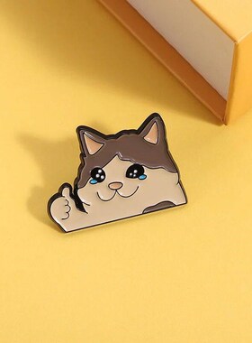 Thumb Up Crying Cat Enamel Pin Kawaii Humorous Animal Brooch