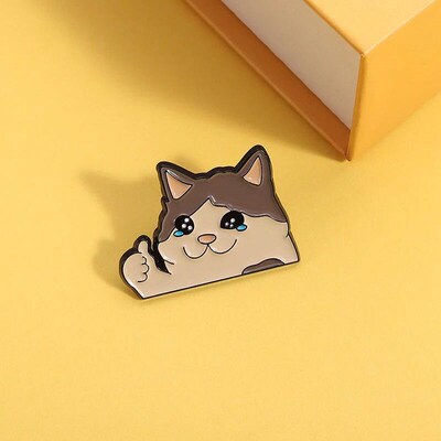 Thumb Up Crying Cat Enamel Pin Kawaii Humorous Animal Brooch