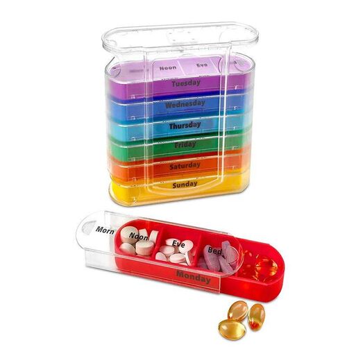 Portable Weekly 7 Days Pill Box Colorful Design Stackable 4