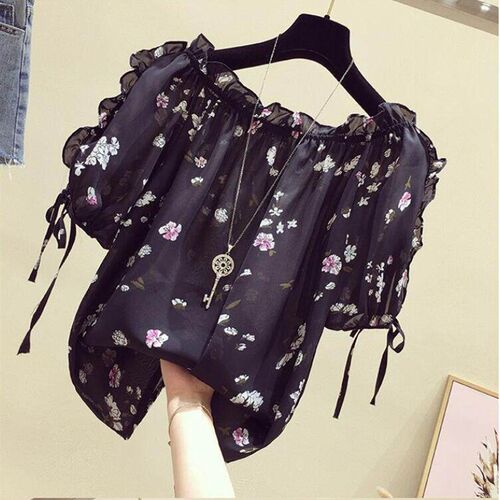 Fashion women blouses  Ruffled print chiffon blouse shirt su
