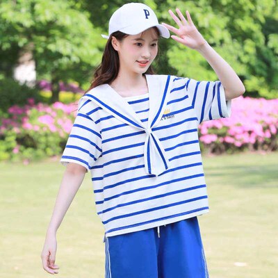 22292 sailor dress blouse for girls summer junior high schoo