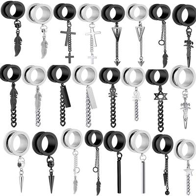 1 Pair Stainless Steel Ear Plugs and Tunnels Piercings Black